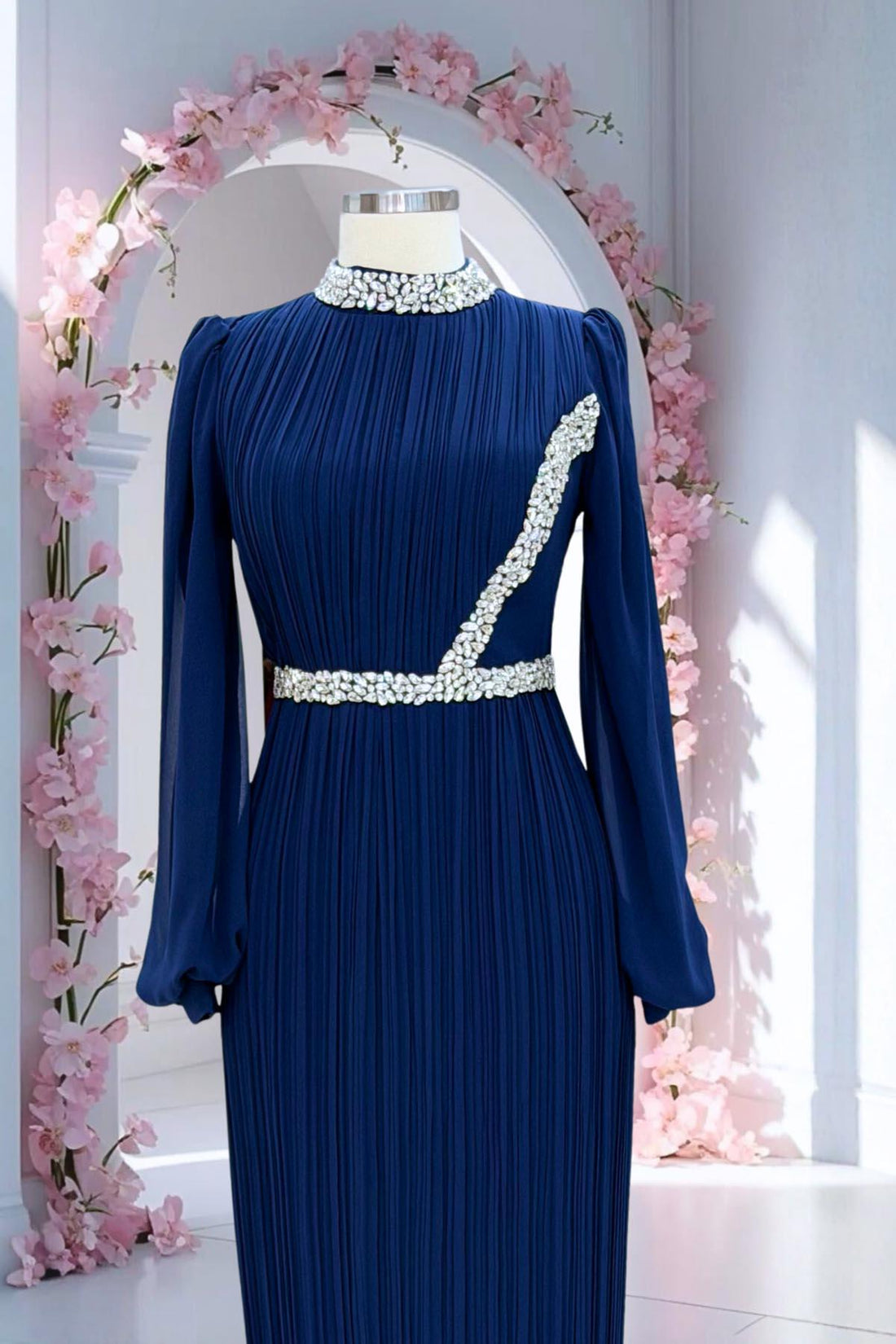 Sima Modest Evening Dress - Navy
