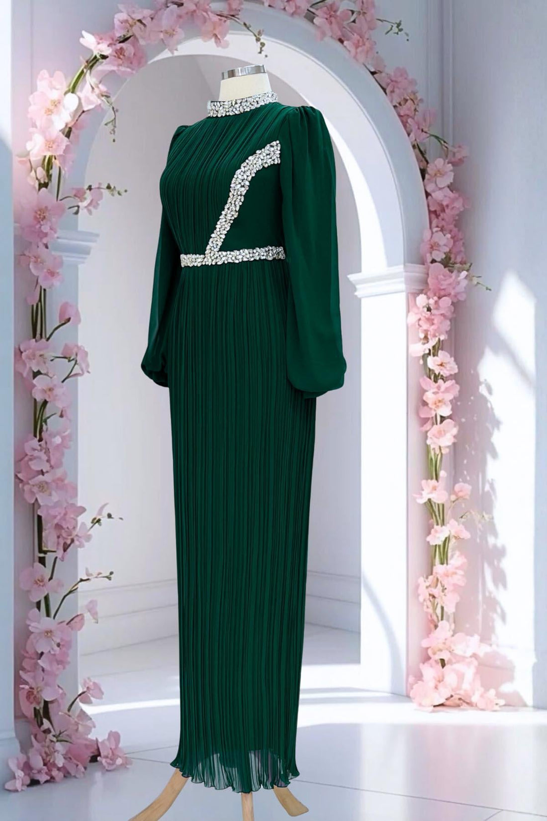 Sima Modest Evening Dress - Emerald