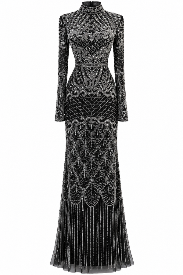 Couture Valessia Modest Evening Dress - Black