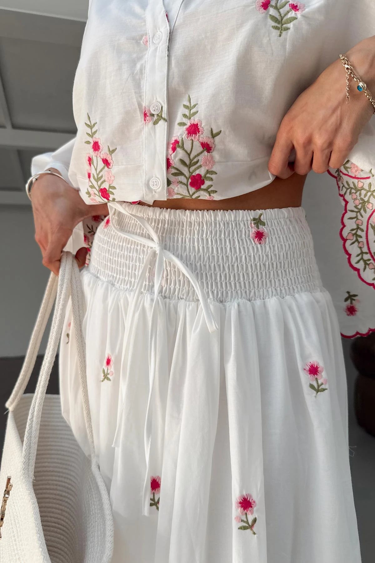 100% Cotton Embroidered Skirt and Shirt Set
