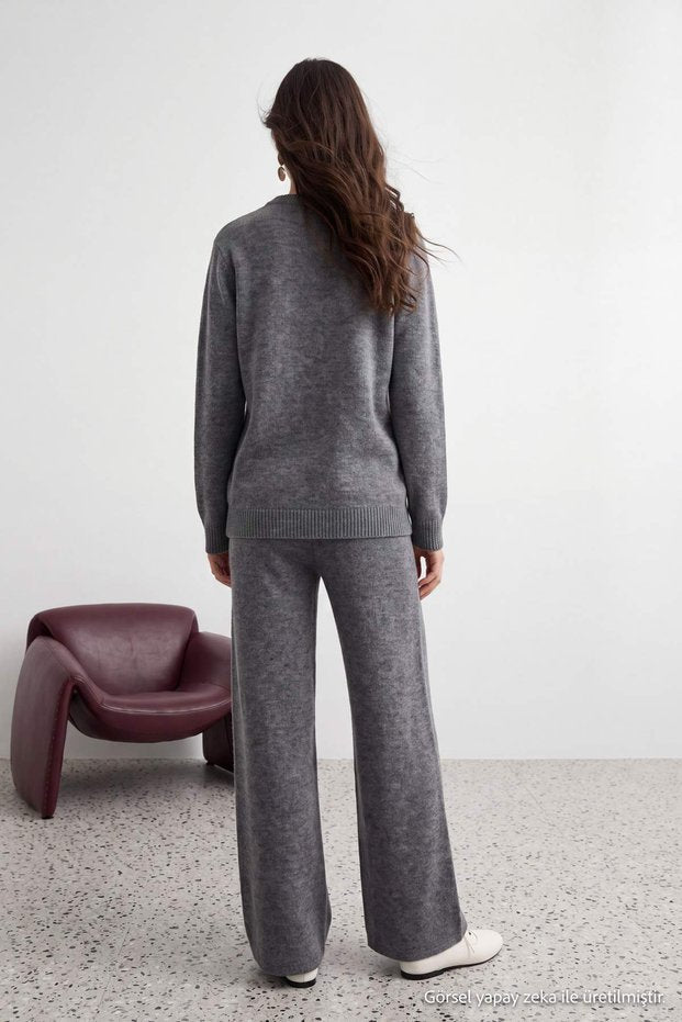 Anthracite sequin detail knitted two piece set - back