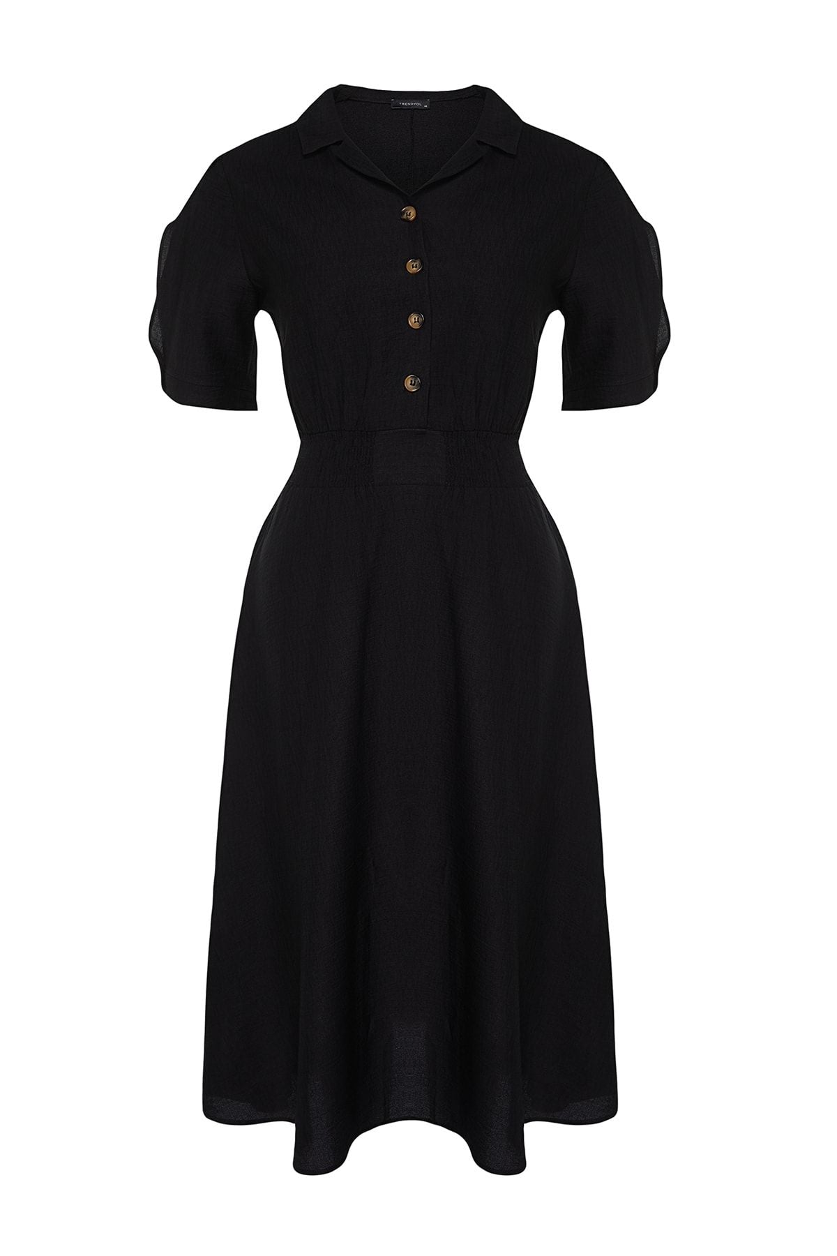 Curve Black Gipe and Button Detail Midi Woven Plus Size Dress