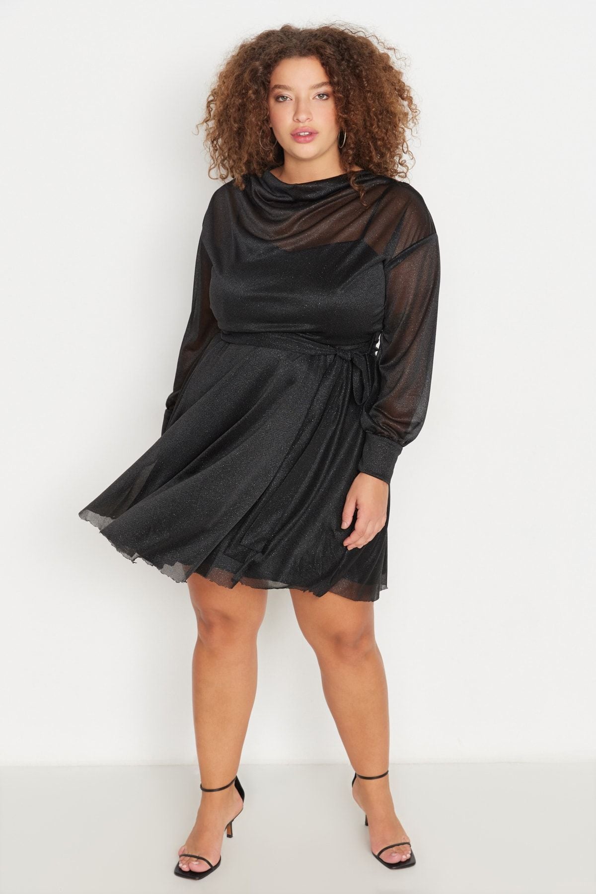 Curve Black Cut-Out Sequin Mini Knit Plus Size Dress