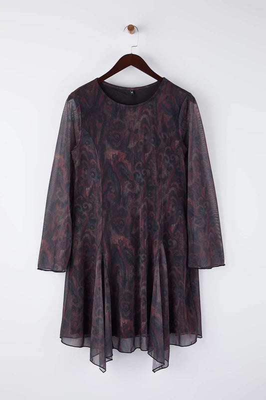 Curve Multi-Color Patterned Asymmetric Tulle Knit Plus Size Dress