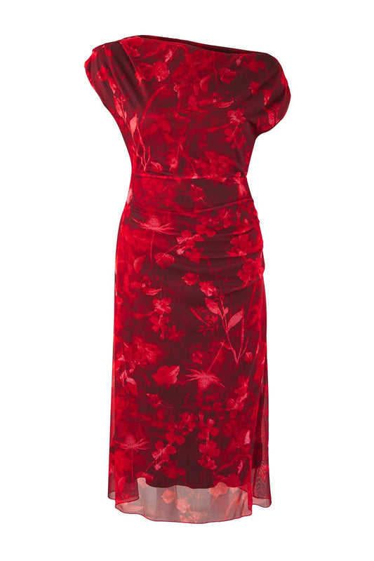 Curve Red Multi-Color Midi Bodycon Tulle Knit Plus Size Dress