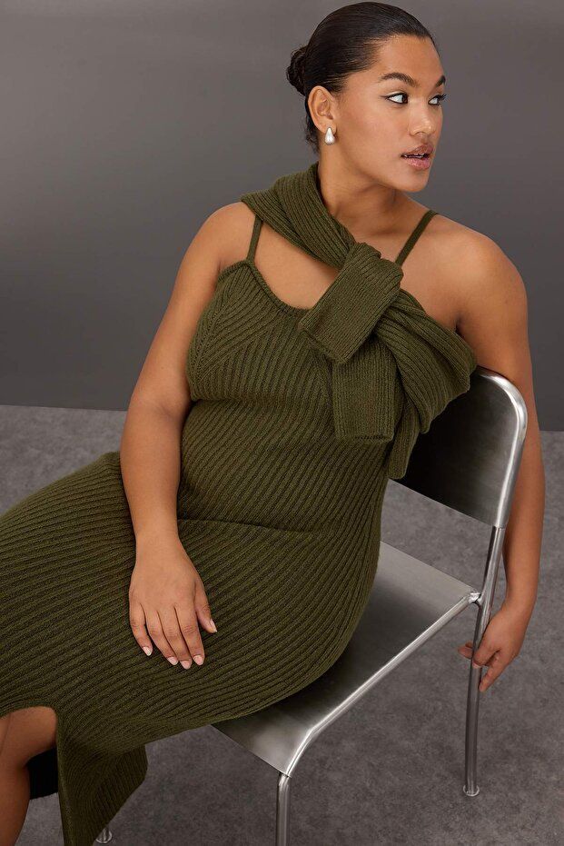 Curve Ribbed Slit Midi Knit Dress & Bolero Set