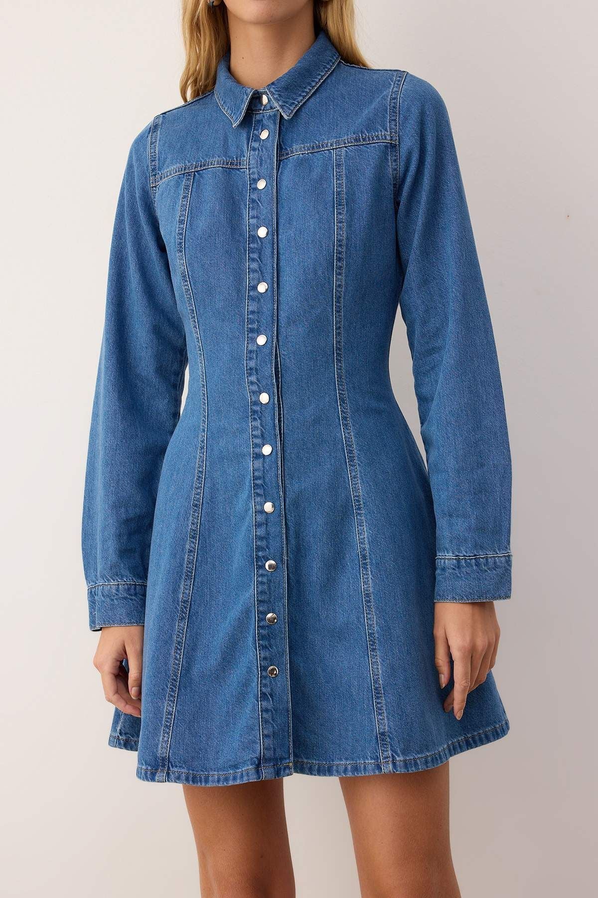 Blue Mini Denim Shirt Dress