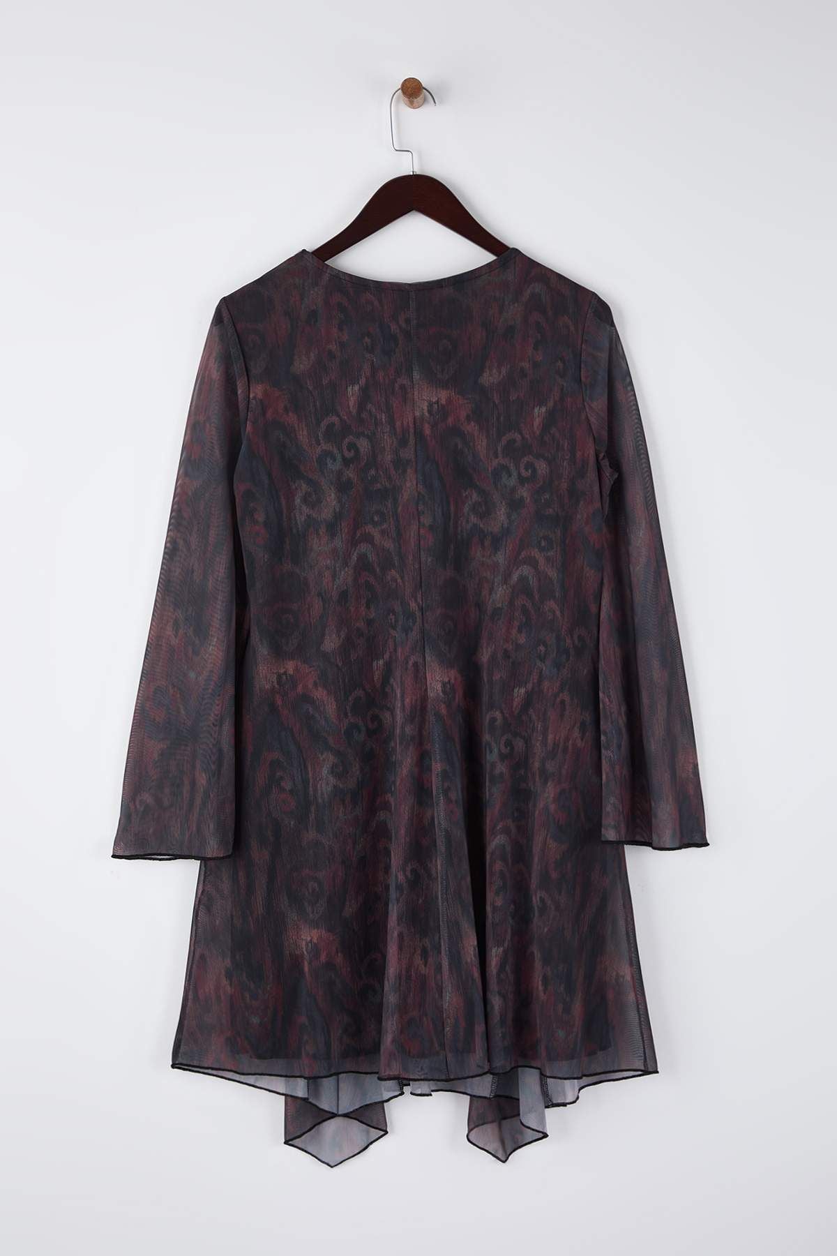 Curve Multi-Color Patterned Asymmetric Tulle Knit Plus Size Dress