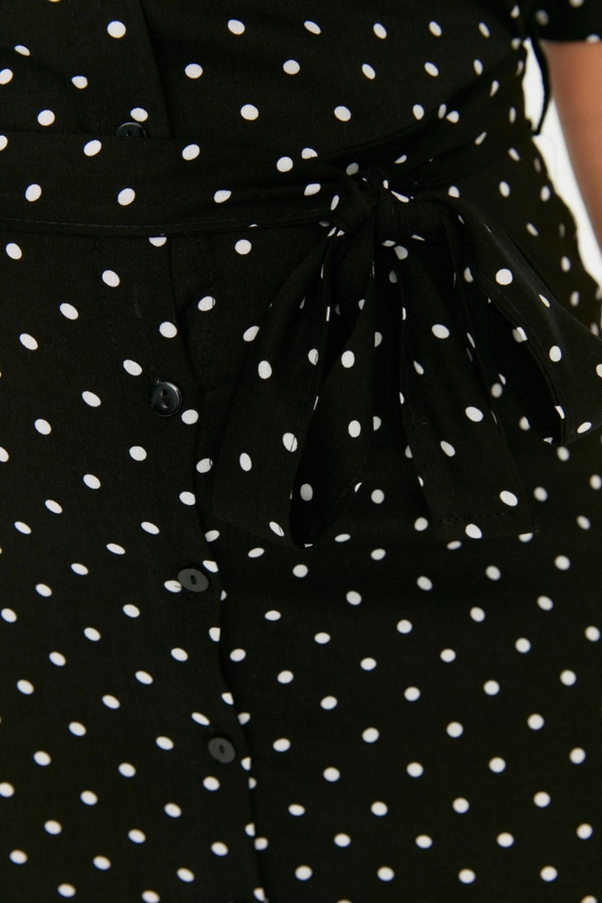 Curve Black Polka Dot Belted Midi Woven Plus Size Dress