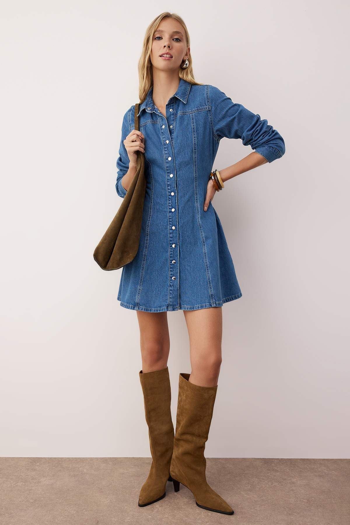 Blue Mini Denim Shirt Dress