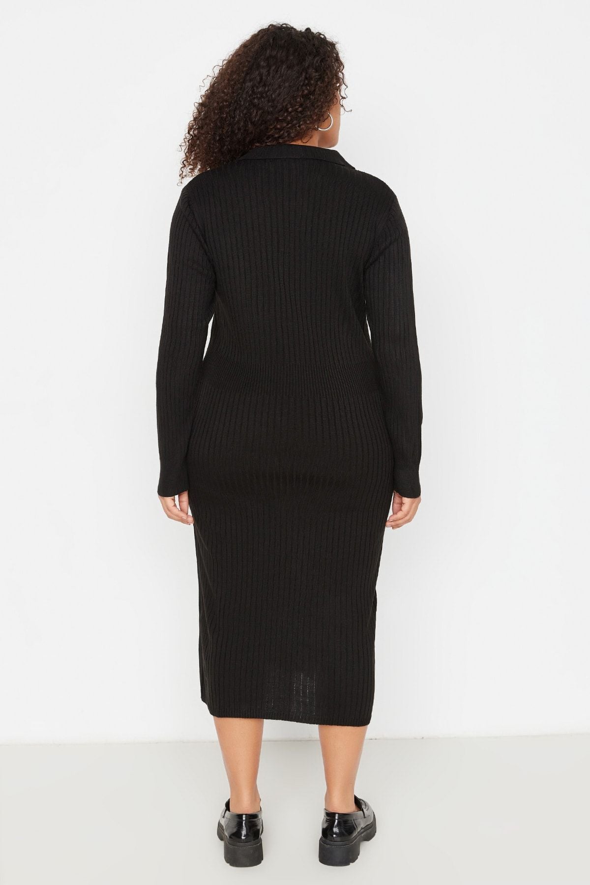 Curve Black Polo Neck Ribbed Knit Plus Size Dress