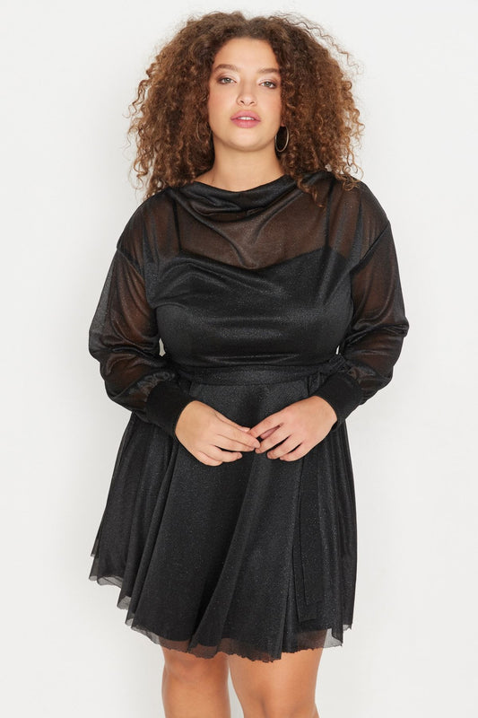 Curve Black Cut-Out Sequin Mini Knit Plus Size Dress