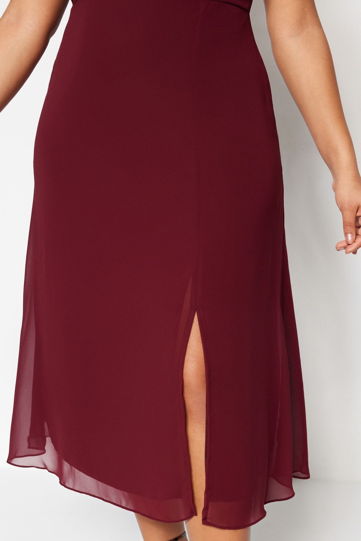 Curve Burgundy Woven Slit Dress