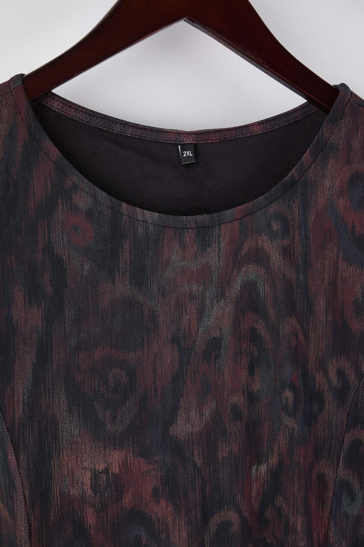 Curve Multi-Color Patterned Asymmetric Tulle Knit Plus Size Dress