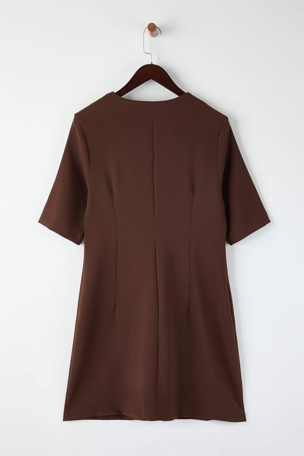 Curve Brown Buttoned Mini Woven Plus Size Dress