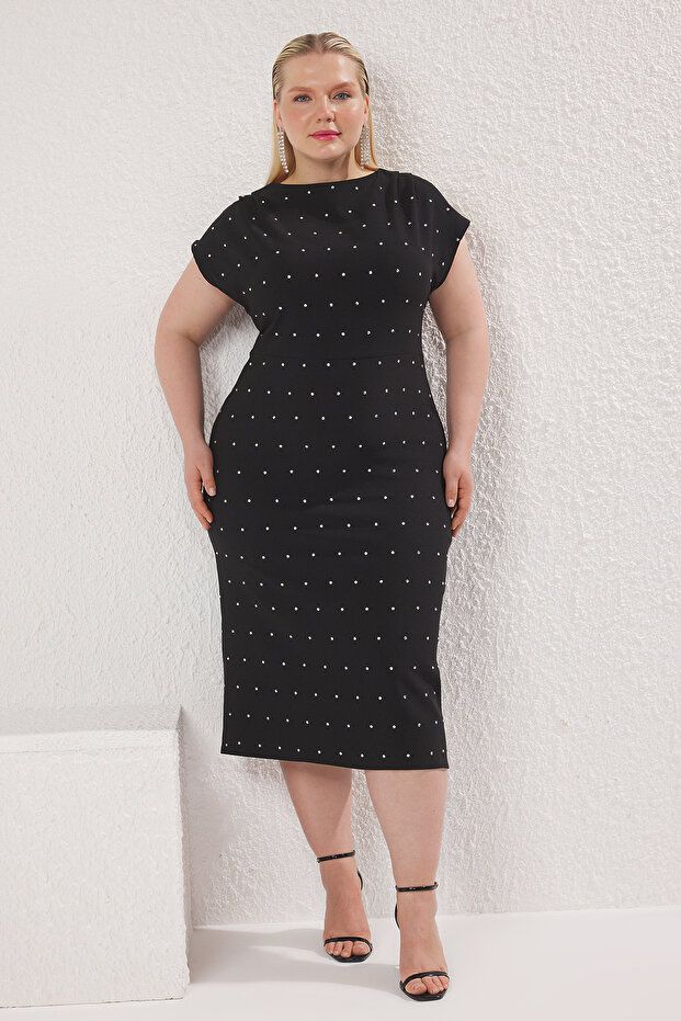 Curve Black Sleeveless Embellished Mini Woven Plus Size Party/Graduation/Evening Dress