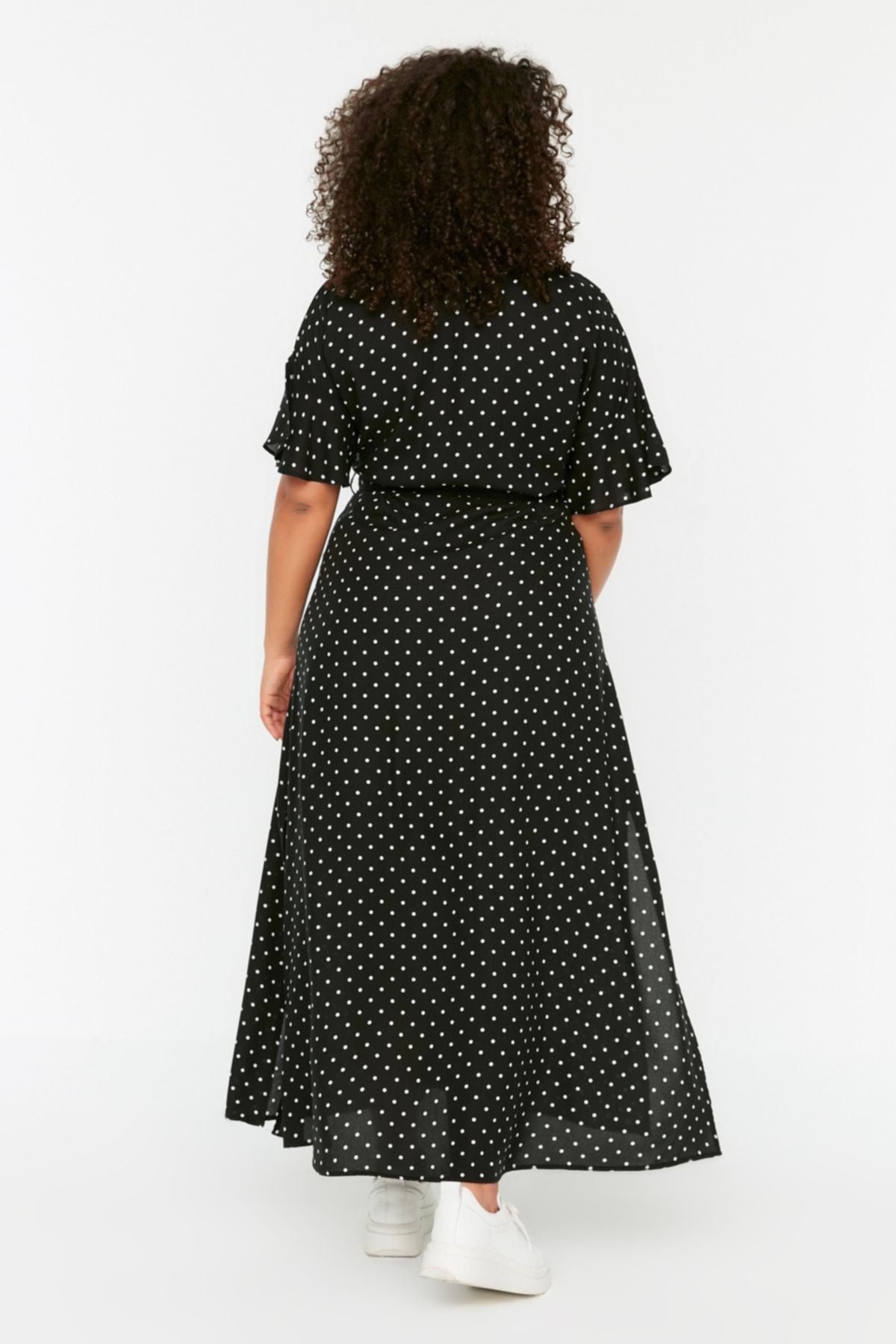 Curve Black Polka Dot Belted Midi Woven Plus Size Dress