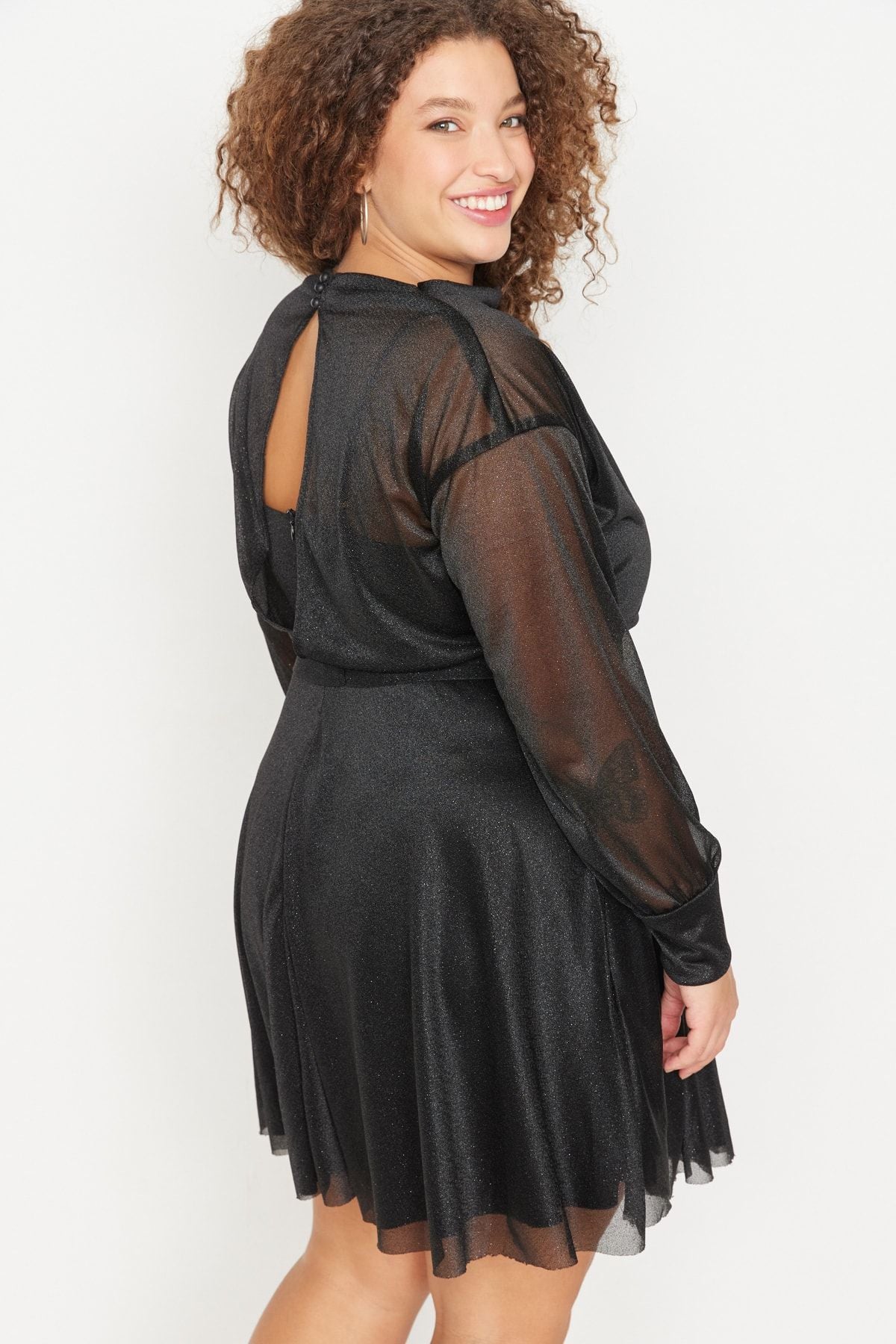 Curve Black Cut-Out Sequin Mini Knit Plus Size Dress
