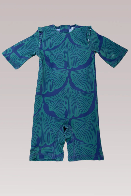 Leaf Pattern Kids Swimsuit - Indigo